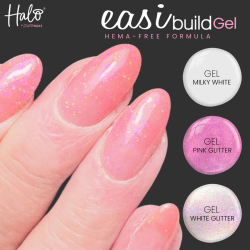 Halo Easibuild White-WhiteGlitter-PinkGlitter Builder gel 8ml sans Hema sans TPO